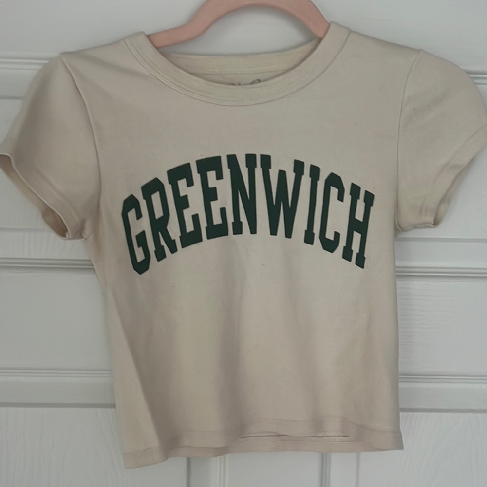 Brandy Melville Cream and Green Short Sleeve Tees